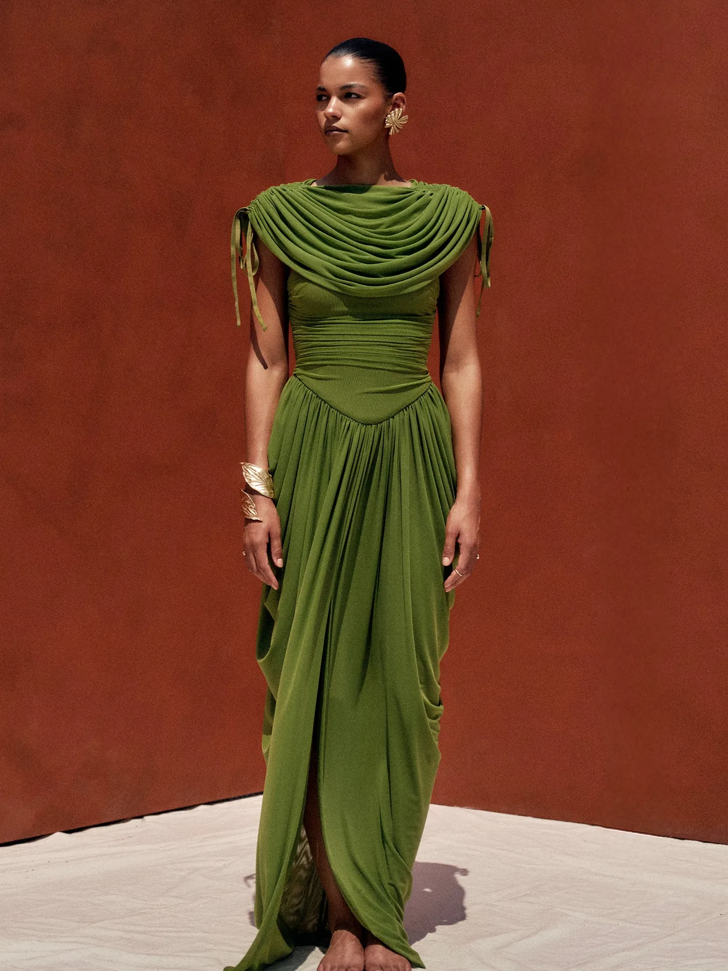 ANDREA IYAMAH KATU MESH DRESS - OLIVE