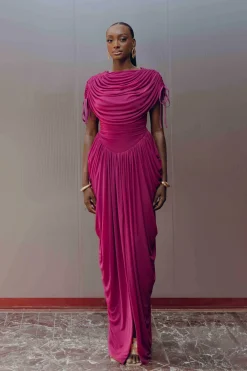 ANDREA IYAMAH KATU MESH DRESS - PLUM