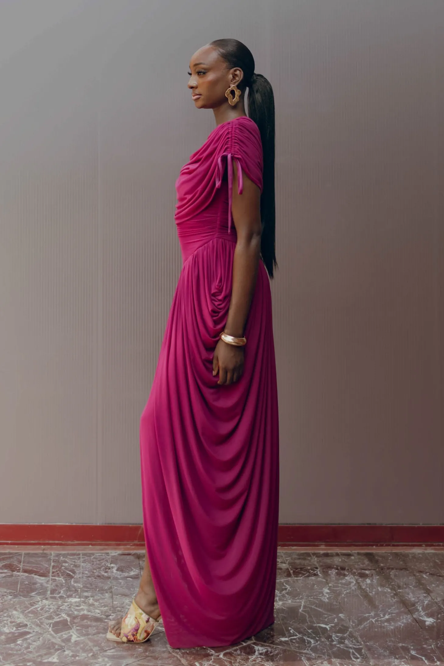 ANDREA IYAMAH KATU MESH DRESS - PLUM