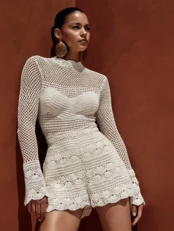 ANDREA IYAMAH MUNA CROCHET SHORTS - IVORY