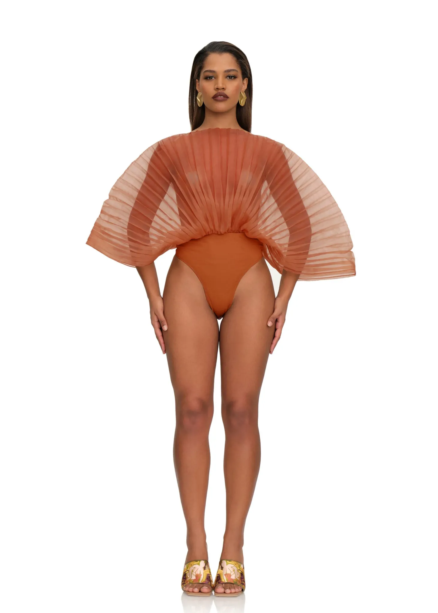 ANDREA IYAMAH SOMBRA BODYSUIT - RUST POMEGRANATE