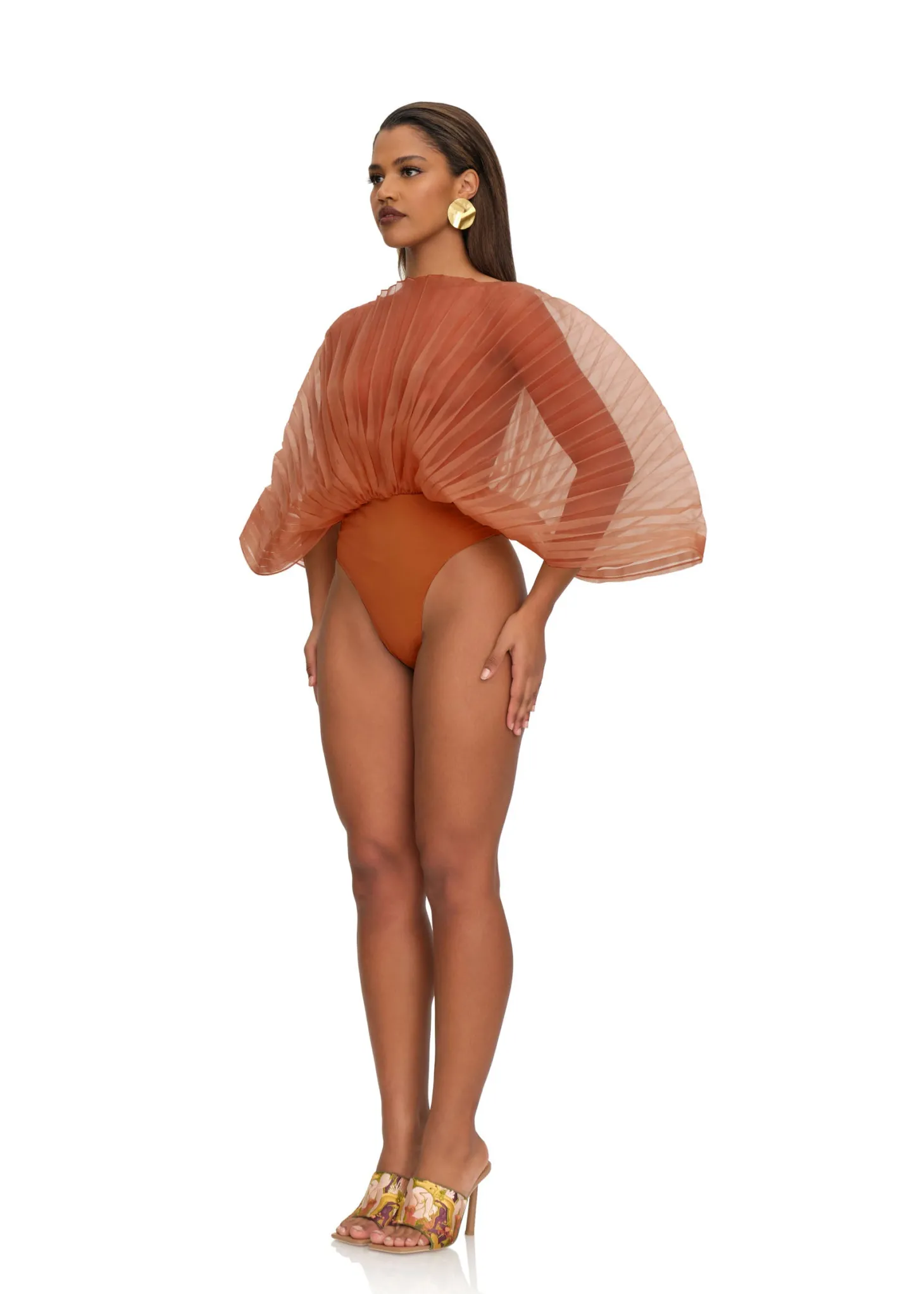 ANDREA IYAMAH SOMBRA BODYSUIT - RUST POMEGRANATE