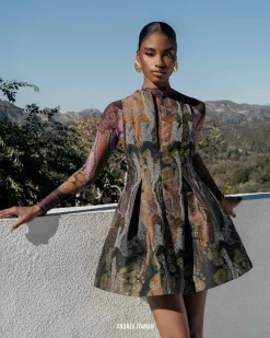 ANDREA IYAMAH VENTI DRESS - KAVA JACQUARD